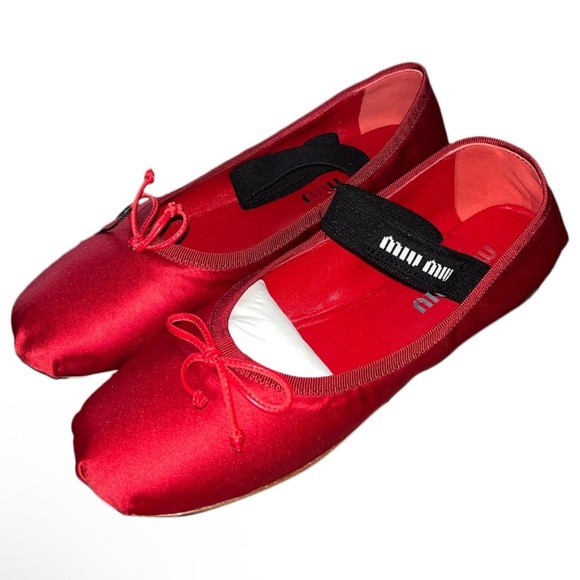 Miu Miu Red Satin Ballet Flats Size 41 - Picture 1 of 11